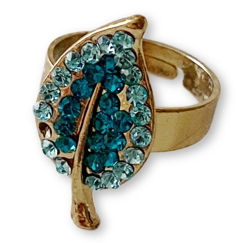 Anillo de moda vintage verde azulado y dorado Boho con hoja de estrás ajustable - Imagen 3 de 5