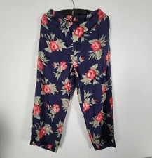 Caribbean Joe Womens Floral Print Cropped Pants Medium Blue/Red Straight Leg