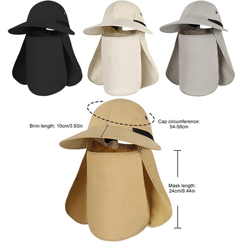 Detachable Fishing Hat Breathable Sun Protection Cap Wide Brim for Travel(Black) - Picture 2 of 8