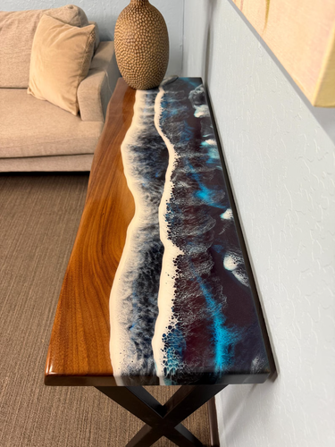 Blue Ocean Wave Epoxy Console Table Live Edge Entryway Accent table Home decor - Picture 7 of 17