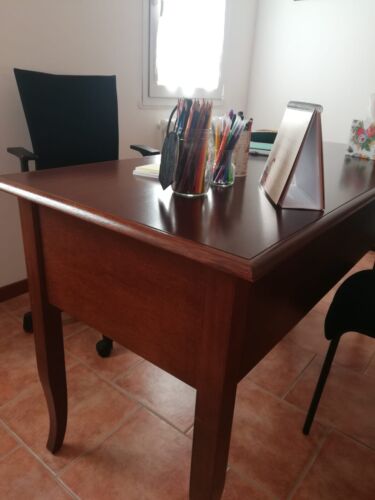 SCRIVANIA MOBILE PC STUDIO UFFICIO 5 CASSETTI ARTE POVERA NOCE SCURO CLASSICO - Photo 5 sur 7