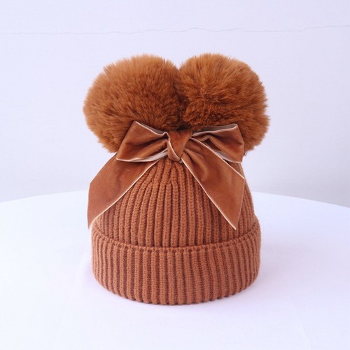 Kinder Mütze Winter Strickmütze Weich Junge Mädchen Beanie mit zwei Bommeln - Bild 18 von 21