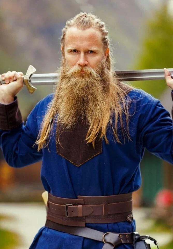 Wikinger Tunika aus Wolle Dunkelblau / braun - Bild 2 von 4