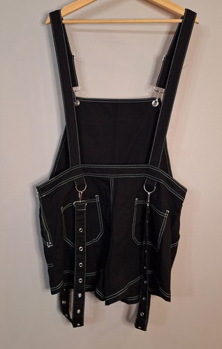 HOT TOPIC Womens Large Black Contrast Stitch Suspender Shortalls Overalls - Picture 5 of 11