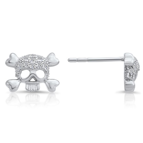 925 Sterling Silber Pave CZ Petite Skull Ohrstecker Schmetterling Push-Back Ohrstecker - Bild 2 von 6