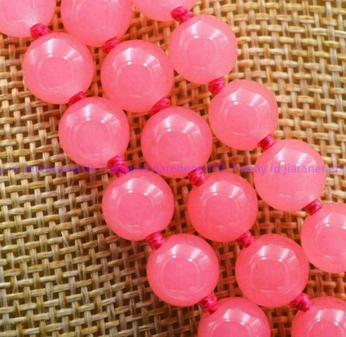 Genuine Natural 3 Rows 8mm Pink Rose Jade Gems Round Beads Necklace 17-19 Inches - Picture 10 of 12