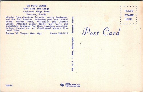 Postcard De Soto Lakes Golf Club and Lodge Sarasota FL - 第 2/2 張圖片