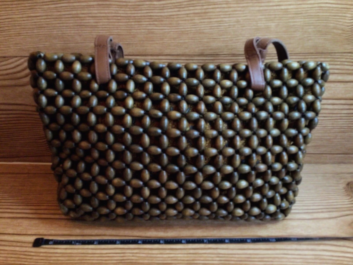 The Sak Brown Wooden Beaded Purse Bag Boho Crossbody VTG
