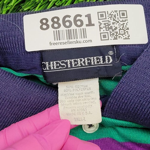 Vintage 90s Chesterfields Stripes Polo Shirt L/LT 22x28 Purple - Picture 8 of 13