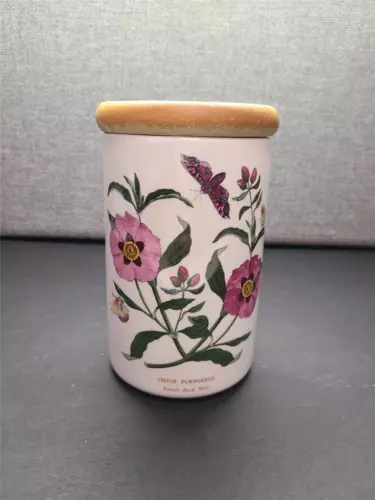 Portmeirion Botanic Garden Purple Rock Flower 7" Canister With Wooden Lid