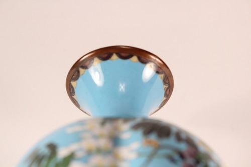 Meiji Antique Japanese Asian Cloisonne Pinched Lobed 9" Wisteria Flowers Vase - Picture 15 of 24