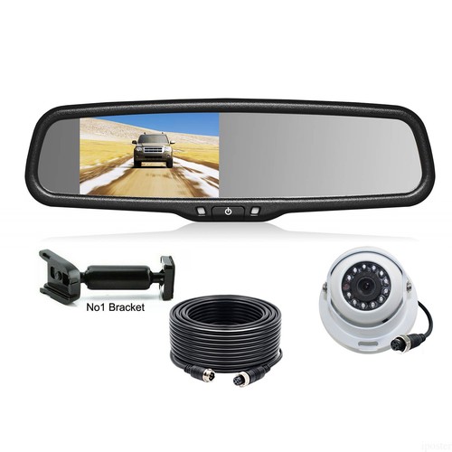 4.3" Car Rear View Mirror Monitor Bracket 4 PIN White Dome Rear View Camera Kit - Picture 1 of 12