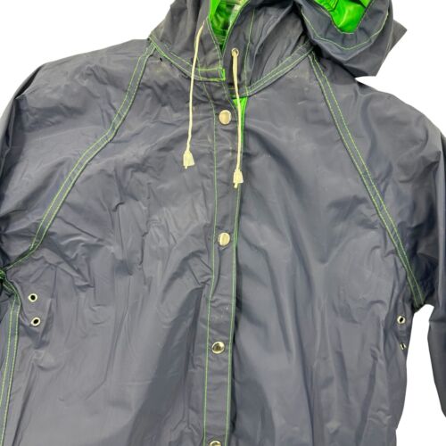 Rainskins Vintage 1980s Reversible Vinyl Rain Coat Jacket Green Blue Medium - Picture 18 of 23