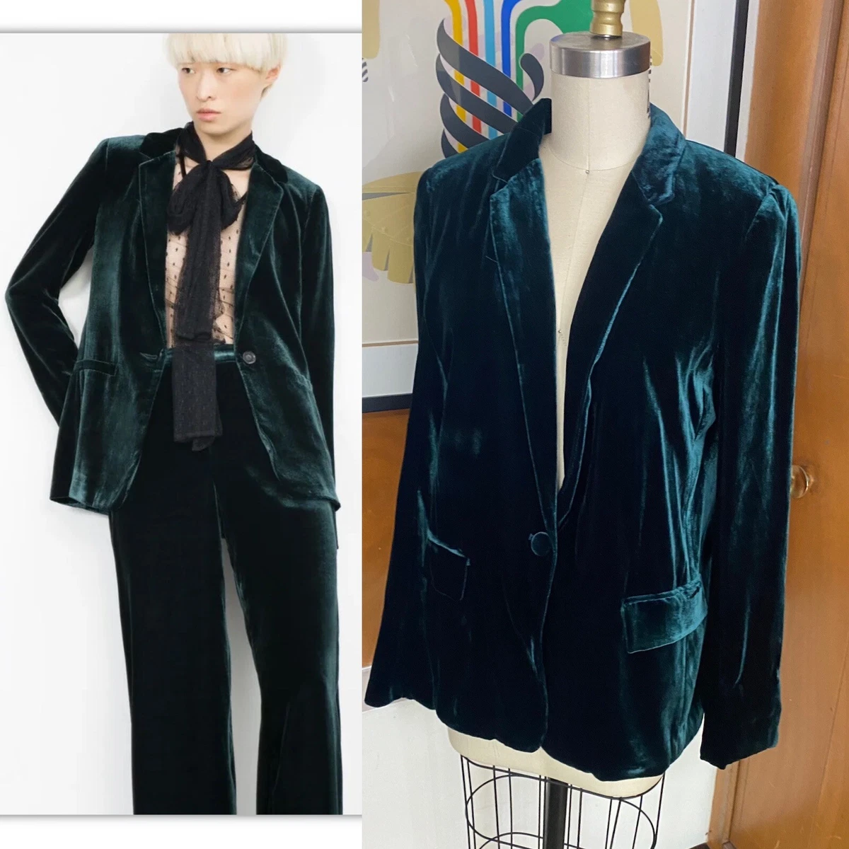 Green velvet jacket clearance zara