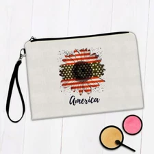 Gift Makeup Bag : Sunflower American Flag Flower Floral Yellow Decor Patriotic