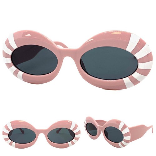Exaggerated Classic Vintage Retro Style SUNGLASSES Large Thick Oval Pink Frame - Picture 1 of 6