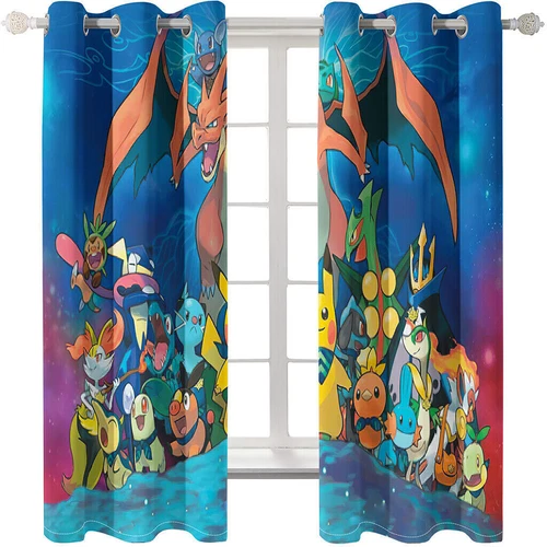 Kids Pokemon Pikachu Thick Thermal Blackout Curtains Eyelet Ring Top Drapes Gift - Picture 70 of 88