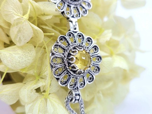 Sterling Silver Filigree Art Gemstone Women Link Bracelet - Picture 18 of 40