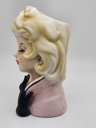 Vintage Lady Head Vase Kelvin's P-628 Blonde Hair in Pink Suit Black Glove - Picture 2 of 24