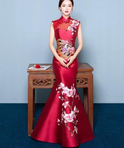 Damen Bodycon Langes Kleid Cheongsam Hochzeit QiPao Fischschwanz Abendkleid Mode - Bild 2 von 15