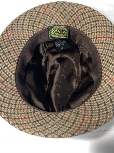 Vtg SCALA Houndstooth Tweed Fedora Hat Made in Italy Wool Blend Size M Dorfman - Picture 6 of 12