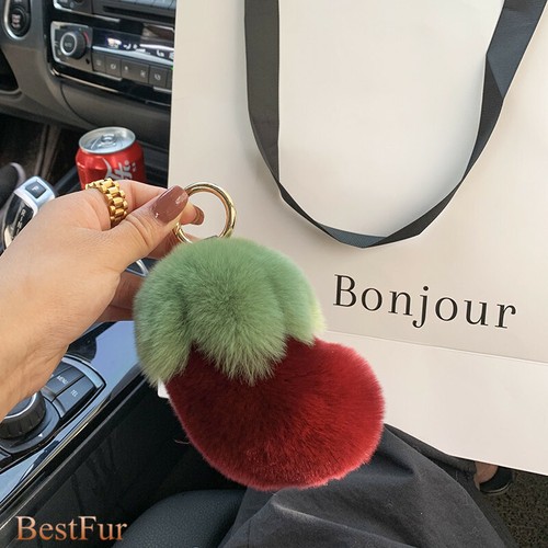 Real Rabbit Rex Fur Eggplant Keyring Toy Pompom Ball Bag Car Phone Pendant Gift - Picture 5 of 18