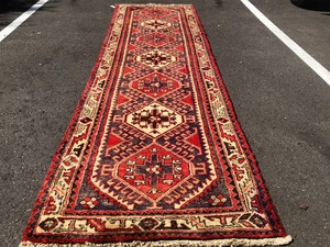 3x10-PERSIAN-RUNNER-RUG-CAUCASIAN-WOOL-HAND-KNOTTED-ANTIQUE-heriz-red-blue