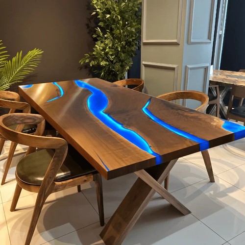 Custom Black Walnut Epoxy Resin River Table – Live Edge Wood & Blue Resin table - Picture 2 of 12