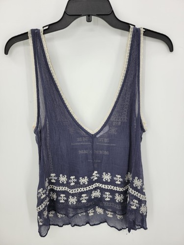 Ecote Top Womens 8 Blue Embroidered Sleeveless Boho Peasant Festival Hippie - Picture 2 of 8