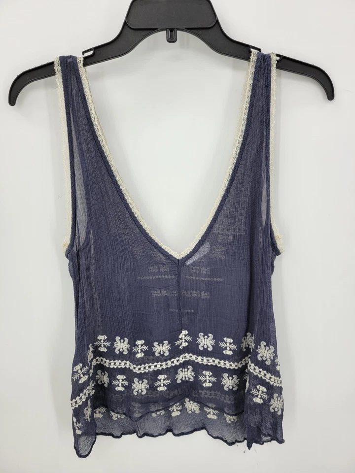 Top Ecote Mujer 8 Azul Bordado Sin Mangas Boho Campesino Festival Hippie Foto 2 de 4