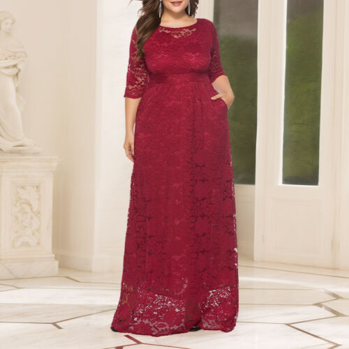 Oversized Plus Size Women Lace Long Dress Party Evening Cocktail Wedding Dress - Picture 14 of 24