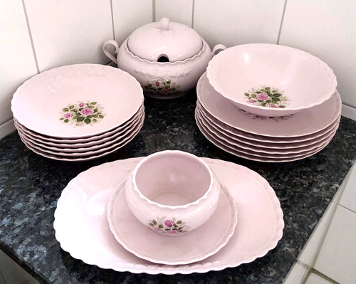 HUTSCHENREUTHER PORCELAINE ROSE DESIREE "RÖSCHEN" Speiseservice 6 Pers. 16 Teile