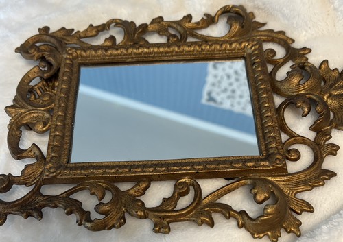 Specchio oro ottone antico con supporto anni '30? 11,5""X 8,25"" ECU - Foto 3 di 9