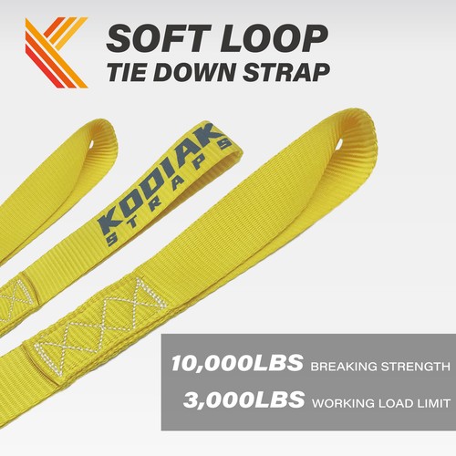6 Pack 1.5"x18" Soft Loop Tie Down Straps 10000lb -Yellow -Heavy Duty for Secure - Picture 2 of 5
