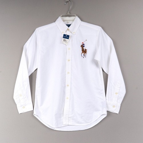 Ralph Lauren White Long Sleeve Button Down Big Pony Shirt M 12 14 Boy NEW Oxford
