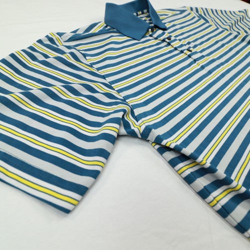FootJoy FJ Polo Shirt Mens size Medium Blue and Yellow Striped Short Sleeve - Picture 4 of 11