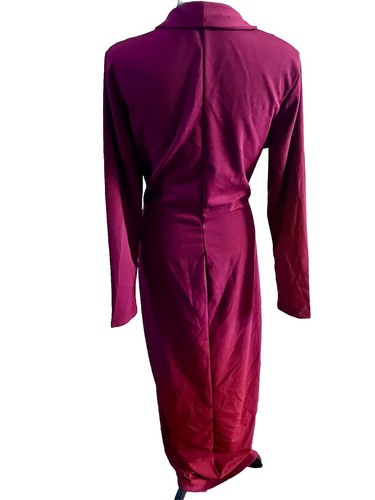 Boohoo Berry Pocket Detail Wrap Maxi Blazer Dress Size US 12 UK 16 Long Sleeve - Picture 8 of 12