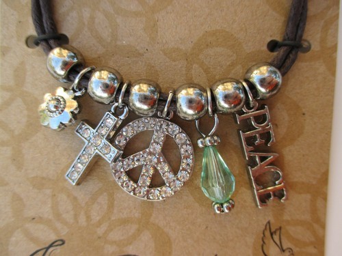 P3 Peace symbol cross Tie on BRACELET charm bead inspirational Jewelry - Bild 6 von 8