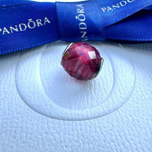 Authentic Pandora Silver Fuchsia Pink Red Faceted Heart Glass Charm #796563NFR - Picture 5 of 5