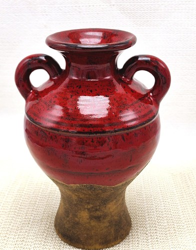 Southern Living At Home Art Pottery Urn Vase Handles Red Maroon Brown - Picture 3 of 9