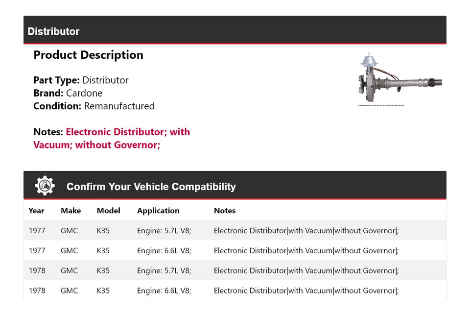 For 1977-1978 GMC K35 Distributor Cardone - Image 2 of 4