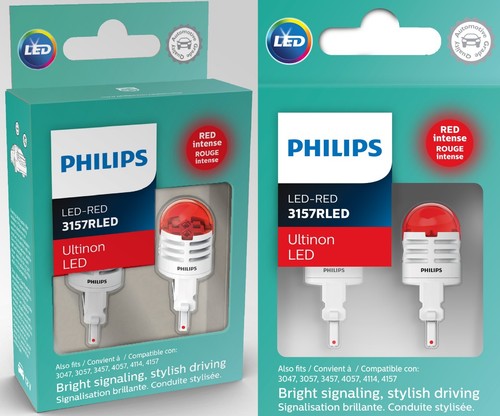 Philips Ultinon LED Light 3157 Red Two Bulbs Rear Turn Signal Lamp Replace Stock - Picture 2 of 12