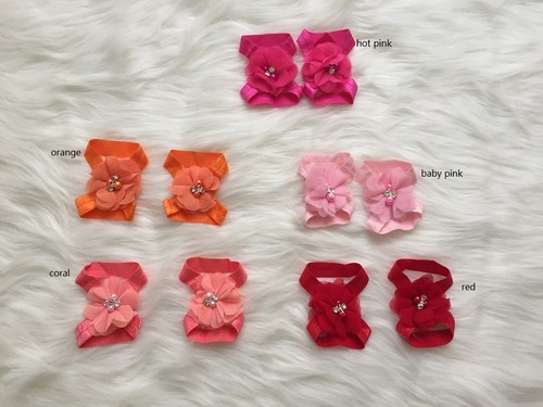 Baby Girl Handmade Rhinestone Flower Barefoot Sandal Shoes VERY soft 0-12 months - Picture 2 of 12