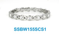 Silver Clear Crystals Women tennis magnetic stainless steel link bracelet