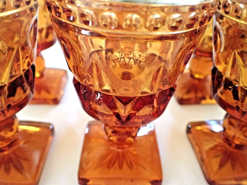 VINTAGE Set of Six (6) Amber Footed Glasses-Wine/Juice Glasses-Small Size - Picture 5 of 9