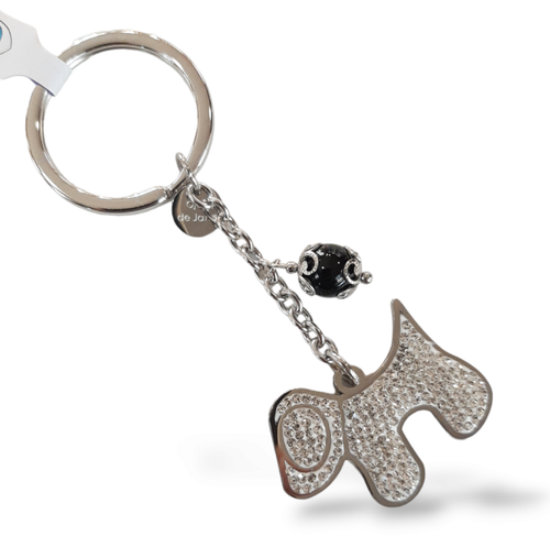 Portachiavi con Cane e amuleto Sardo Su Coccu - Acciaio e cristalli - Bild 1 von 3