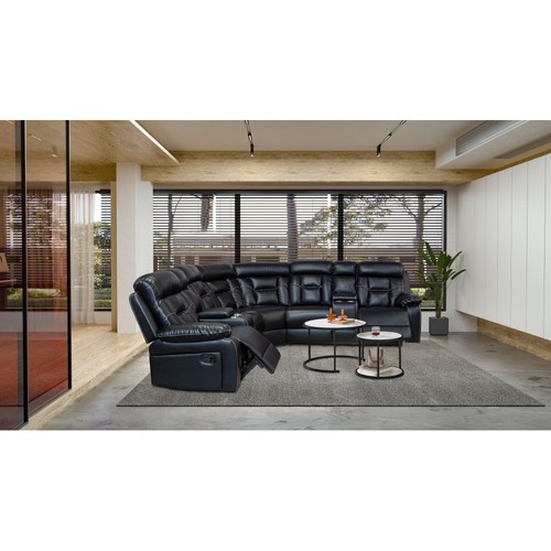 Faux Leather Manual Reclining Sofa, Cornor Sectional Couch with 2 Recliners - Picture 44 of 46