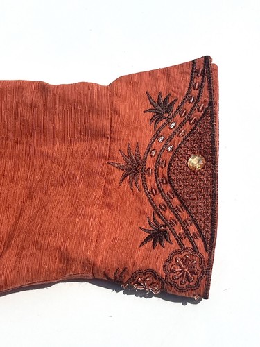 Silkland Womans XL Knopfleiste V-Ausschnitt bestickt Perlen orange asiatischer Stil Boho - Bild 4 von 8