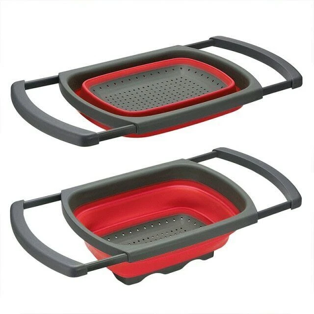 Scolapasta Cestello Da Lavello Per Frutta Verdura  Allungabile Salvaspazio - Immagine 4 di 4