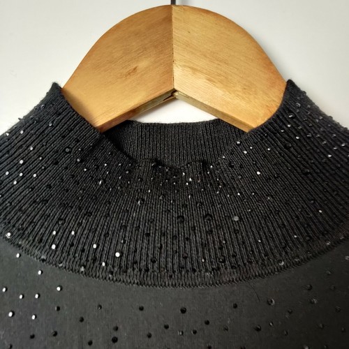 Cable & Gauge Black Embellished Turtle Neck Skinny Knit Jumper Sweater Medium - Picture 4 of 10